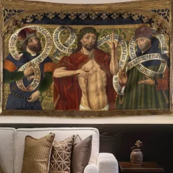 Medieval Tapestry Middle Age Tapestry Religious Art Large Tapestry Mural Decor Photograph Backdrop Home Bedroom Living Room Decoration Christ of Mercy between the Prophets David and Jeremiah