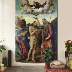 Medieval Tapestry Middle Age Tapestry Religious Art Large Mural Decor Photograph Backdrop Home Bedroom Living Room Decoration The Baptism of Christ