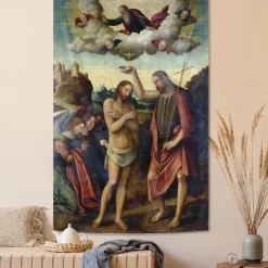 Medieval Tapestry Middle Age Tapestry Religious Art Large Mural Decor Photograph Backdrop Home Bedroom Living Room Decoration The Baptism of Christ