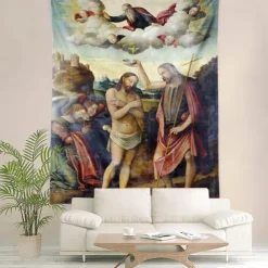 Medieval Tapestry Middle Age Tapestry Religious Art Large Mural Decor Photograph Backdrop Home Bedroom Living Room Decoration The Baptism of Christ