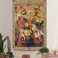 Medieval Tapestry Middle Age Tapestry Religious Art Large Tapestry Mural Decor Photograph Backdrop Home Bedroom Living Room Decoration The Crucifixion by Master of the Middle Rhine
