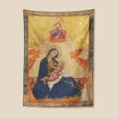 Medieval Tapestry Middle Age Tapestry Byzantine Art Large Tapestry Mural Decor Photograph Backdrop Home Bedroom Living Room Madonna of Humility, The Blessing Christ, Two Angels, and a Donor
