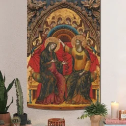 Medieval Tapestry Middle Age Tapestry Byzantine Art Large Tapestry Mural Decor Photograph Backdrop Home Bedroom Living Room Madonna of Humility, The Blessing Christ, Two Angels, and a Donor