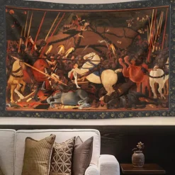 Medieval Tapestry Middle Age Tapestry Gothic Art Wall Art Large Tapestry Mural Decor Photograph Backdrop Blanket Curtain Home Bedroom Living Room Decoration Battaglia di San Romano