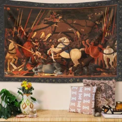 Medieval Tapestry Middle Age Tapestry Gothic Art Wall Art Large Tapestry Mural Decor Photograph Backdrop Blanket Curtain Home Bedroom Living Room Decoration Battaglia di San Romano