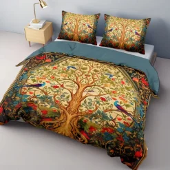 Medieval The Tree of Life Pattern Duvet Cover Set Set Soft 3-Piece Luxury Cotton Bedding Set Home Decor Gift King Queen Duvet Cover