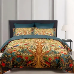 Medieval The Tree of Life Pattern Duvet Cover Set Set Soft 3-Piece Luxury Cotton Bedding Set Home Decor Gift King Queen Duvet Cover