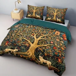 Medieval The Tree of Life Pattern Duvet Cover Set Set Soft 3-Piece Luxury Cotton Bedding Set Home Decor Gift King Queen Duvet Cover