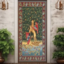 Medieval Unicorn Door Covers Mural Decor Door Tapestry Door Curtain Decoration Backdrop Door Banner Removable for Front Door Indoor Outdoor Home Room Decoration Farmhouse Decor Supplies