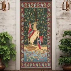 Medieval Unicorn Door Covers Mural Decor Door Tapestry Door Curtain Decoration Backdrop Door Banner Removable for Front Door Indoor Outdoor Home Room Decoration Farmhouse Decor Supplies