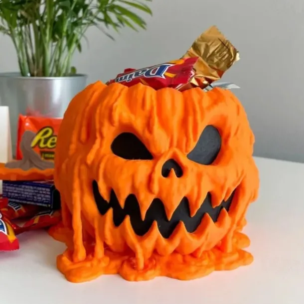 Melting Halloween Pumpkin Candy Bowl, Halloween Pumpkin Bowl with Lid, Melting Skull Candy Dish for Halloween Decorations, Scary for Halloween Decorations Supplies
