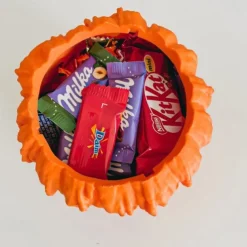 Melting Halloween Pumpkin Candy Bowl, Halloween Pumpkin Bowl with Lid, Melting Skull Candy Dish for Halloween Decorations, Scary for Halloween Decorations Supplies