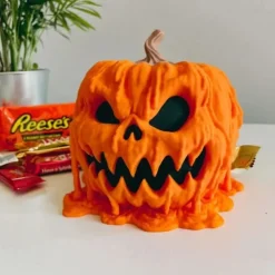 Melting Halloween Pumpkin Candy Bowl, Halloween Pumpkin Bowl with Lid, Melting Skull Candy Dish for Halloween Decorations, Scary for Halloween Decorations Supplies