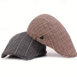 Men'S and Women'S Stylish Check Pattern Beanie Hat - Packable, Hand Washable, Autumn & Spring Fashion Cap, Autumn Fashion Cap Check Pattern Beanie Packable Hat