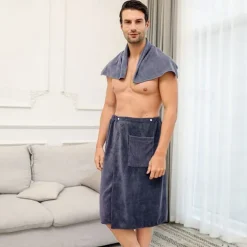 Men's Bath Towel Wearable and Wrapable Soft and Absorbent Extra-large Size Bathrobe-style Home-use Long Towel