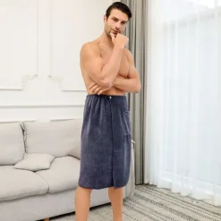 Men's Bath Towel Wearable and Wrapable Soft and Absorbent Extra-large Size Bathrobe-style Home-use Long Towel
