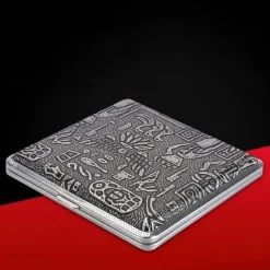 Men's Cigarette Case with Elastic Strap, Portable, Mixed Pattern Designs, Holds 20 Cigarettes