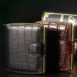 Men's Leather Cigarette Case, Perfect Gift, In-Stock, PU Leather Surface with Metal Clips, Pressure-Resistant Holder,Hold 10 Cigarette