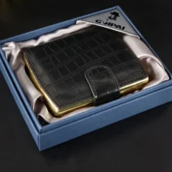 Men's Leather Cigarette Case, Perfect Gift, In-Stock, PU Leather Surface with Metal Clips, Pressure-Resistant Holder,Hold 10 Cigarette