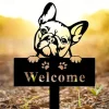 Metal Cat & Butterfly Yard Iron Art Insert French Bulldog Yard Garden Stakes Welcome Yard Sign. French Bulldog Decor