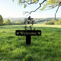 Metal Cat & Butterfly Yard Iron Art Insert French Bulldog Yard Garden Stakes Welcome Yard Sign. French Bulldog Decor