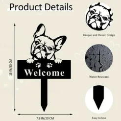 Metal Cat & Butterfly Yard Iron Art Insert French Bulldog Yard Garden Stakes Welcome Yard Sign. French Bulldog Decor