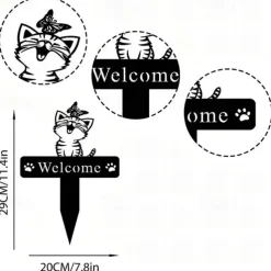 Metal Cat & Butterfly Yard Iron Art Insert French Bulldog Yard Garden Stakes Welcome Yard Sign. French Bulldog Decor