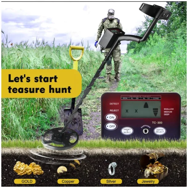 Metal Detector, TC-300 Underground Metal Detector Gold Detectors Treasure Finder Detector Circuit Metales High Sensitivity Waterproof Lightweight(TC-300)