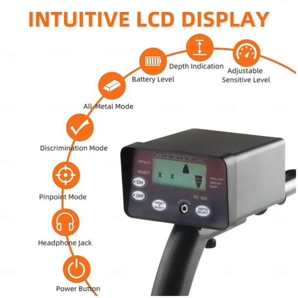 Metal Detector, TC-300 Underground Metal Detector Gold Detectors Treasure Finder Detector Circuit Metales High Sensitivity Waterproof Lightweight(TC-300)