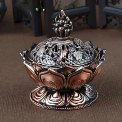 Metal Lotus Incense Burner, Perfect For Dining Room, Bedroom, Bathroom & Home Decor