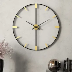 Metal Round Large Wall Clock Creative Wrought Iron Clock Retro Wrought 60 cm Silent Wall Clock Non-Ticking Battery Operated for Home Kitchen Cafe Hotel Office
