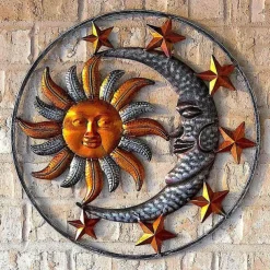 Metal Sun Moon Star Wall Plaque Decorative Figurine Indoor Outdoor Garden Wall Art Decor Home Decoration Accessories
