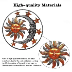 Metal Sun Moon Star Wall Plaque Decorative Figurine Indoor Outdoor Garden Wall Art Decor Home Decoration Accessories