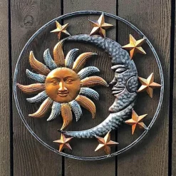 Metal Sun Moon Star Wall Plaque Decorative Figurine Indoor Outdoor Garden Wall Art Decor Home Decoration Accessories