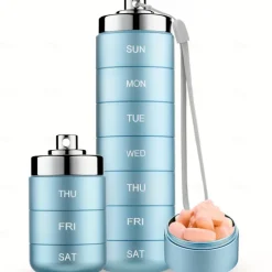 Metal Travel Pill Organizer, Portable Waterproof Weekly Pill Box, Large Aluminum Alloy Pill Case Container, BPA Free 7 Day Daily Medicine Organizer Holder for Vitamin, Fish Oil, Supplement