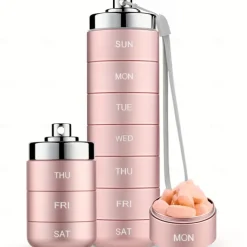 Metal Travel Pill Organizer, Portable Waterproof Weekly Pill Box, Large Aluminum Alloy Pill Case Container, BPA Free 7 Day Daily Medicine Organizer Holder for Vitamin, Fish Oil, Supplement