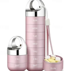 Metal Travel Pill Organizer, Portable Waterproof Weekly Pill Box, Large Aluminum Alloy Pill Case Container, BPA Free 7 Day Daily Medicine Organizer Holder for Vitamin, Fish Oil, Supplement