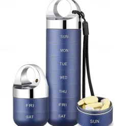 Metal Travel Pill Organizer, Portable Waterproof Weekly Pill Box, Large Aluminum Alloy Pill Case Container, BPA Free 7 Day Daily Medicine Organizer Holder for Vitamin, Fish Oil, Supplement