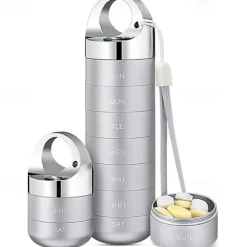 Metal Travel Pill Organizer, Portable Waterproof Weekly Pill Box, Large Aluminum Alloy Pill Case Container, BPA Free 7 Day Daily Medicine Organizer Holder for Vitamin, Fish Oil, Supplement