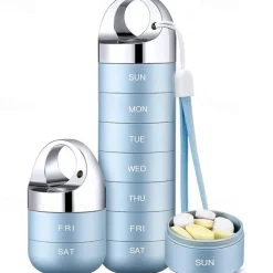 Metal Travel Pill Organizer, Portable Waterproof Weekly Pill Box, Large Aluminum Alloy Pill Case Container, BPA Free 7 Day Daily Medicine Organizer Holder for Vitamin, Fish Oil, Supplement