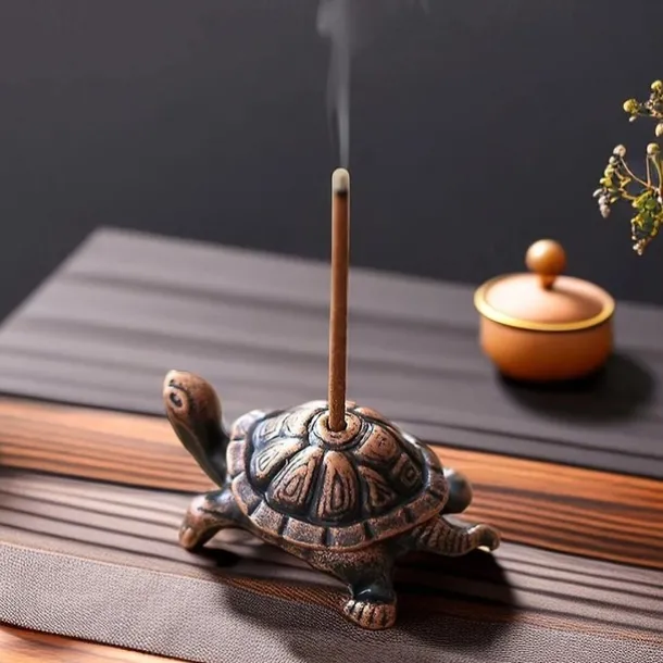 Metal Turtle Shaped Incense Stick Holder Bronze Finish Unique Home Decor Accessories