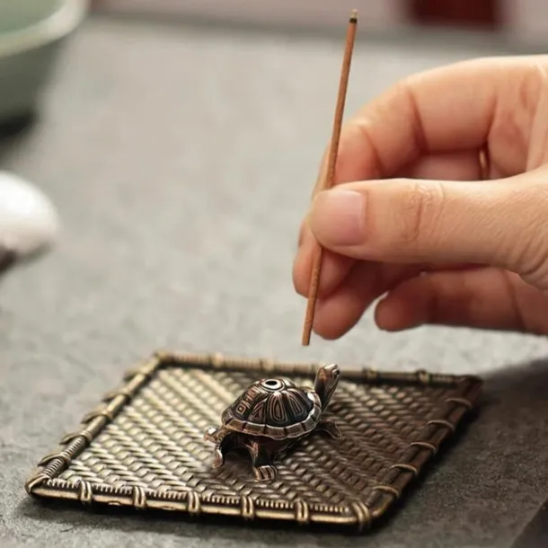 Metal Turtle Shaped Incense Stick Holder Bronze Finish Unique Home Decor Accessories
