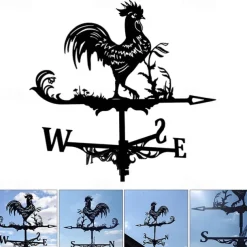 Metal Weather Vane Cock Decorated Weather Vane Iron Rooster Ornament for Roof Shack Indicating Wind Direction Yard Decor