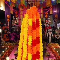 Mexico Day of the Dead Decoration Halloween Outdoor Marigold Flower Ball Cloth Field Flower String Scene Arrangement Atmosphere Props