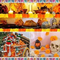 Mexico Day of the Dead Decoration Halloween Outdoor Marigold Flower Ball Cloth Field Flower String Scene Arrangement Atmosphere Props