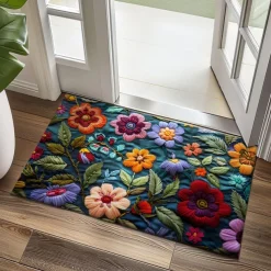 Mexico Folk Art Flowers Doormat Non-Slip Oil Proof Rug Indoor Outdoor Mat Bedroom Decor Bathroom Mat Entrance Rug Door Mat