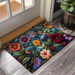 Mexico Folk Art Flowers Doormat Non-Slip Oil Proof Rug Indoor Outdoor Mat Bedroom Decor Bathroom Mat Entrance Rug Door Mat