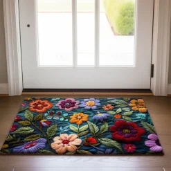 Mexico Folk Art Flowers Doormat Non-Slip Oil Proof Rug Indoor Outdoor Mat Bedroom Decor Bathroom Mat Entrance Rug Door Mat