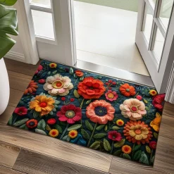 Mexico Folk Art Flowers Doormat Non-Slip Oil Proof Rug Indoor Outdoor Mat Bedroom Decor Bathroom Mat Entrance Rug Door Mat