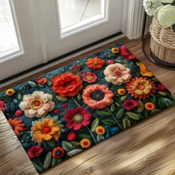 Mexico Folk Art Flowers Doormat Non-Slip Oil Proof Rug Indoor Outdoor Mat Bedroom Decor Bathroom Mat Entrance Rug Door Mat